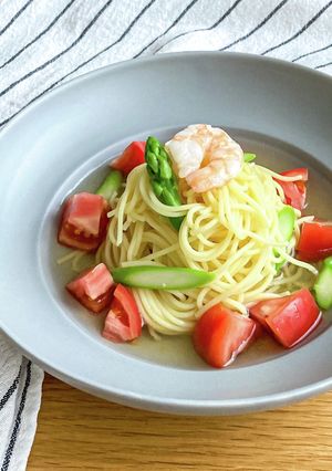 【夏野菜の冷出汁パスタ】茹で時間1分!-レシピのメイン写真
