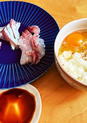 釣って来たシマアジとイサキを卵かけご飯で-レシピのメイン写真