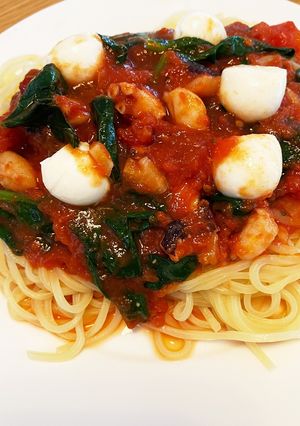 タコとほうれん草とモッツァレラのパスタ-レシピのメイン写真