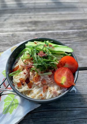 静岡土産！マグロ缶の冷やし豆乳そうめん-レシピのメイン写真