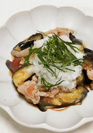 ナスと豚肉の炒めものおろしのっけポン酢-レシピのメイン写真