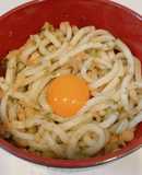 茹でうどんをレンチン、悪魔の釜玉うどん