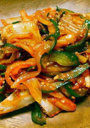 韓国風・鰹のハラモと野菜のピリ辛和え-レシピのメイン写真