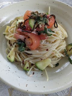 青じそ塩昆布トマトズッキーニの冷製パスタ-レシピのメイン写真