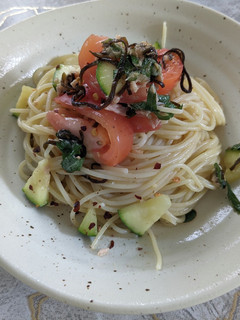 青じそ塩昆布トマトズッキーニの冷製パスタ-レシピのメイン写真
