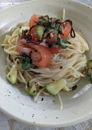 青じそ塩昆布トマトズッキーニの冷製パスタ-レシピのメイン写真