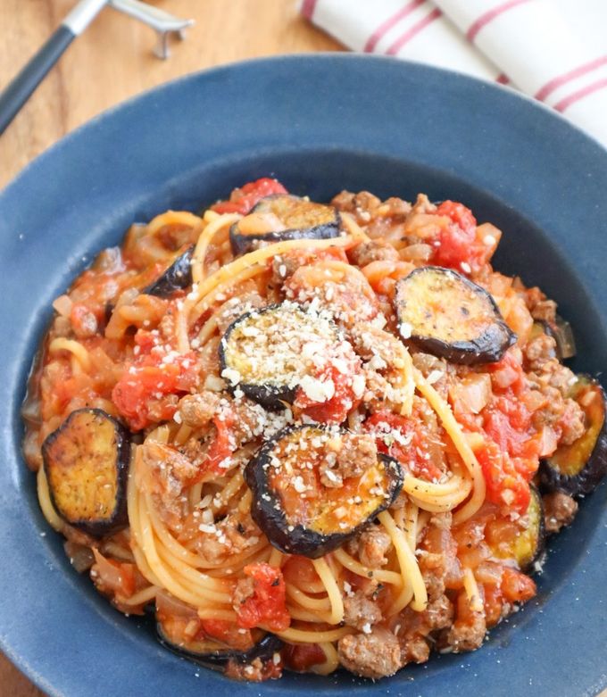 ワンパン♫なすとひき肉のトマトパスタ-レシピのメイン写真