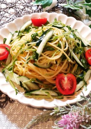 豆苗きゅうりだしマヨパスタ-レシピのメイン写真