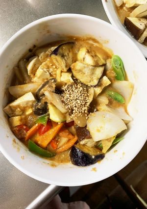 肉無豆腐きな粉トマト生姜梅ポン酢野菜炒め-レシピのメイン写真