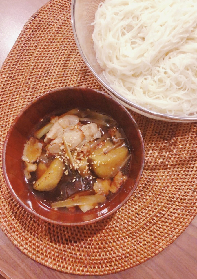豚バラとナスと長ネギのそうめん-レシピのメイン写真