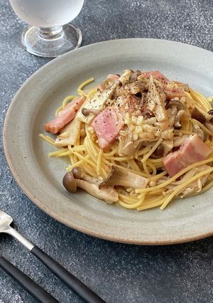 レンジで作るベーコンときのこの極みパスタ-レシピのメイン写真