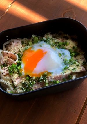 ▲山ごはん▲カルボ風冷やし豆乳うどん-レシピのメイン写真