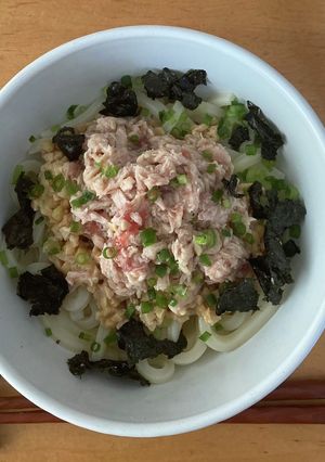 火を使わずに！梅ツナ納豆ぶっかけうどん-レシピのメイン写真