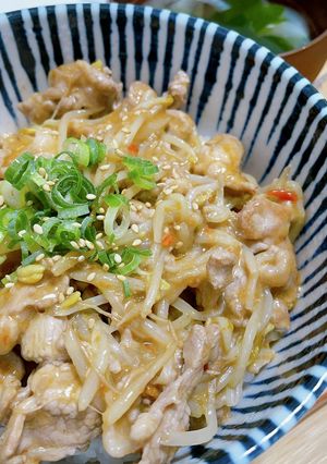 豚こまもやしの中華風味噌炒め丼-レシピのメイン写真