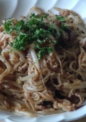 調味料2つ★辛旨豚もやし麺★余った素麺-レシピのメイン写真