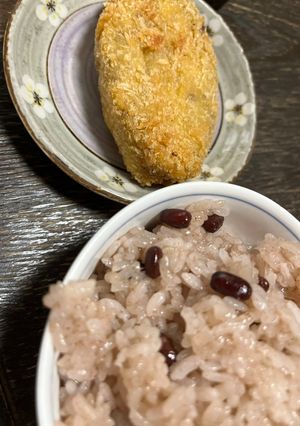 ポテトのコロッケです。赤飯を添えて-レシピのメイン写真