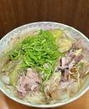 残った塩サバと茄子のぶっかけ素麺