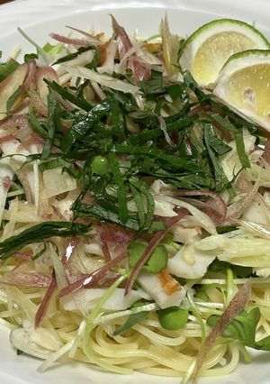 カボス香る香味野菜とちくわの冷製パスタ♫-レシピのメイン写真