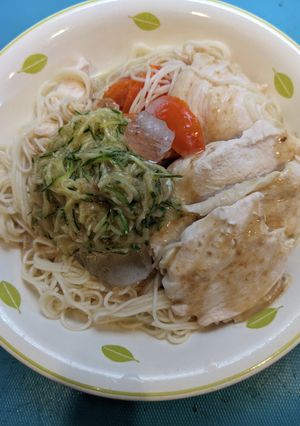 鶏むね肉とたっぷり夏野菜そうめん-レシピのメイン写真
