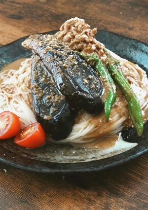 夏野菜とツナの胡麻だれ素麺-レシピのメイン写真