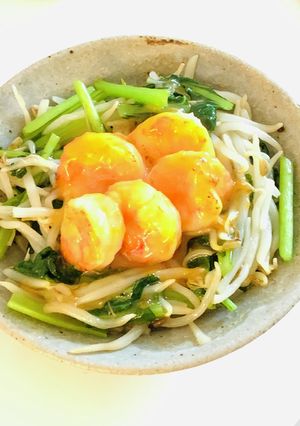 もやしと小松菜のエビチリ混ぜそうめん-レシピのメイン写真