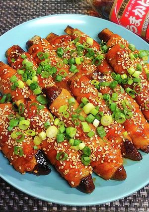 ご飯が進む♪茄子の肉巻きピリ辛照り焼き-レシピのメイン写真