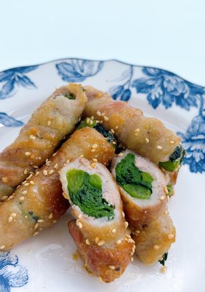 簡単♪つるむらさきの甘辛味噌肉巻き-レシピのメイン写真