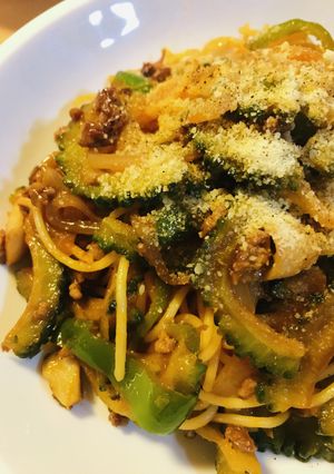 1panゴーヤパスタ●挽肉のナポリタン風-レシピのメイン写真