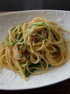 ゆずコショウ風味♪えびと水菜のパスタ-レシピのメイン写真