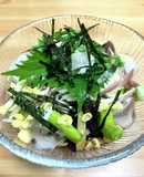 薬味たっぷり♪焼き茄子の冷やしたぬき蕎麦