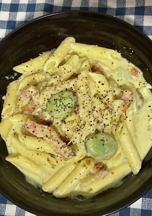 ペンネ　そら豆と落花生のクリームソース-レシピのメイン写真