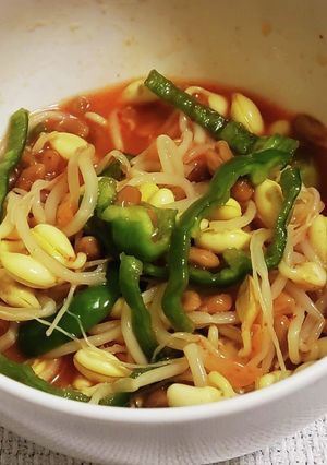 “キムチ豆ナムル納豆ピーマン和え”-レシピのメイン写真