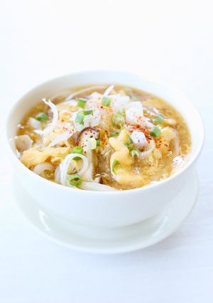 めんつゆで【椎茸とネギのかき玉うどん】-レシピのメイン写真