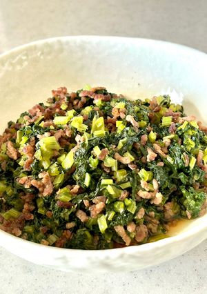 小松菜とひき肉の炒め物-レシピのメイン写真