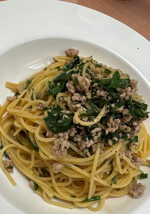 ニラ塩ミートソースパスタ-レシピのメイン写真
