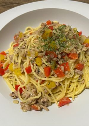 ひき肉とパプリカのラグービアンコパスタ-レシピのメイン写真
