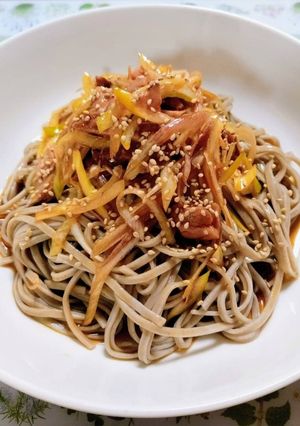 簡単昼食今日の夕飯！茗荷葱焼豚冷し蕎麦-レシピのメイン写真