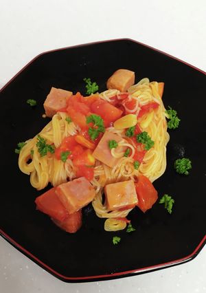スパムとトマトの洋風油そば-レシピのメイン写真