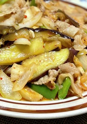 ナスとエリンギで野菜いっぱい豚キムチ-レシピのメイン写真