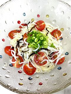 ミニトマトとしらすの塩昆布そうめん-レシピのメイン写真