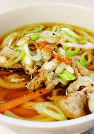 ホットな肉うどん、たっぷりネギ。-レシピのメイン写真