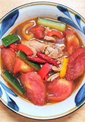 豚こま肉とキュウリとパプリカのトマト煮-レシピのメイン写真
