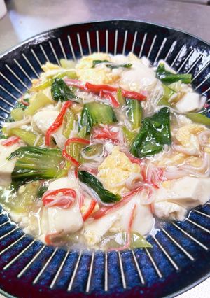 青梗菜と豆腐の塩餡かけ。卵とカニカマ入り-レシピのメイン写真