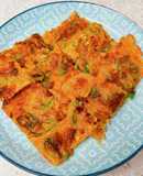たこ焼き粉で♪キムチとししとうのチヂミ