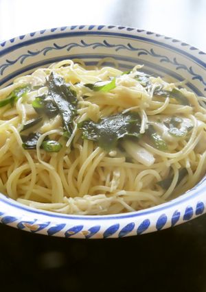 時短簡単☆蓮根とエノキとワカメの塩パスタ-レシピのメイン写真
