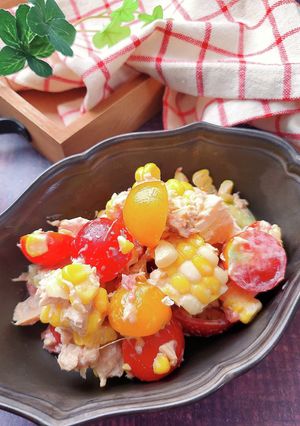 とうもろこしとトマトの梅ツナマヨサラダ-レシピのメイン写真