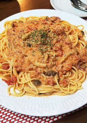 蟹のトマトクリームパスタ グルテンフリー-レシピのメイン写真