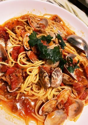 挽肉とトマトにアサリのスパゲッティ-レシピのメイン写真