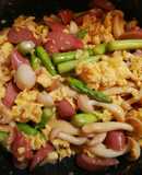 アスパラとウインナーの卵バターソテー