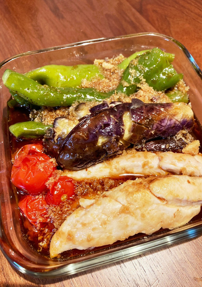 簡単♪ササミと焼き野菜の酢&麺つゆ浸し-レシピのメイン写真